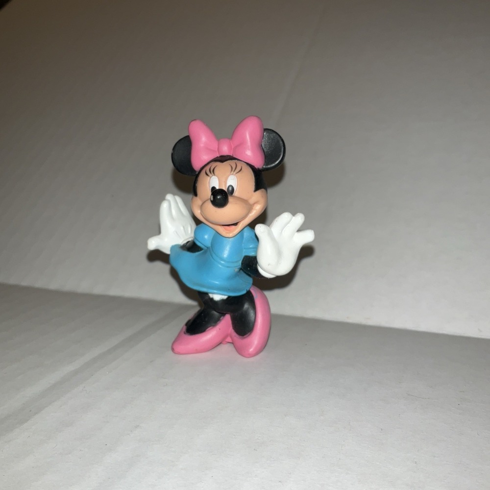 Vintage Disney Minnie Mouse Collectible Figurine 3 Inch Blue Dress Pink Bow - Picture 2 of 4